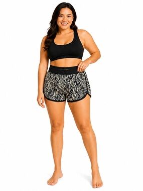 Lululemon Women’s Size 4 Black Cream Leaf Print Running Shorts Zip Pocket